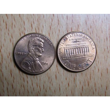 2001 USA 1 Cent Lincoln Memorial Coin