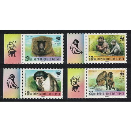 Guinea WWF Mangabey and Baboon 4v Margins 2000 MNH