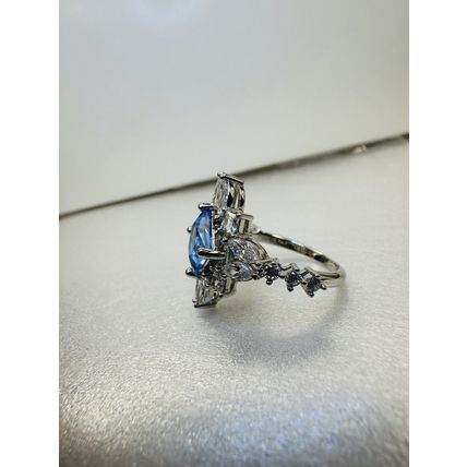 Ring Bomb Party Sz6 RBP Brilliant Blue Gem W/Rhodium P Band Costume Jewelry