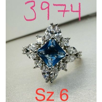 Ring Bomb Party Sz6 RBP Brilliant Blue Gem W/Rhodium P Band Costume Jewelry