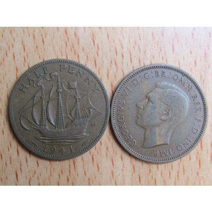 GB 1941 George VI Ship Half Penny Coin