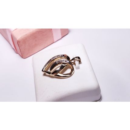 Estate .15ctw Natural Rd & Bag Diamond Overlaped 10Kt Y/Gold Heart Pendant#20729