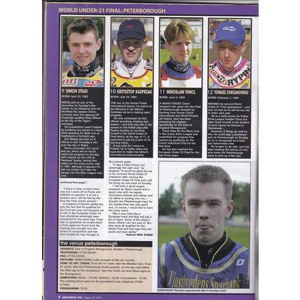 Speedway Star magazine : August 25, 2001. Czech GP Report.