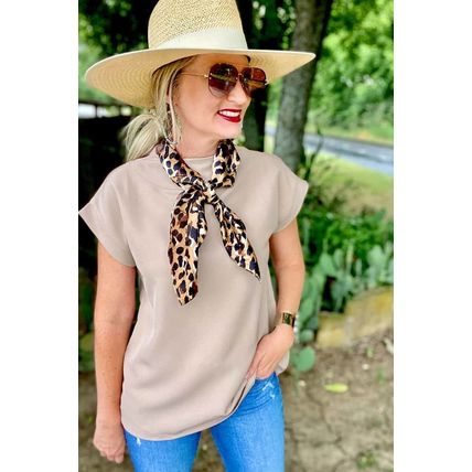 Oatmeal Plain Crew Neck Loose Fit Casual Top
