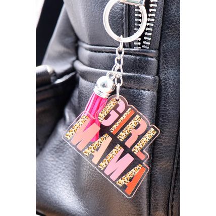 Strawberry Pink GIRL MAMA Tassel Keychain