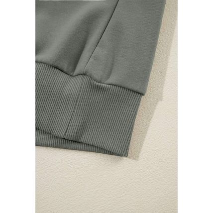 Grayish Green Textured Patchwork Round Neck Sweatshirt