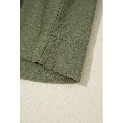 Jungle Green Puff Sleeve Buttoned Tiered Pleated Shirt Mini Dress