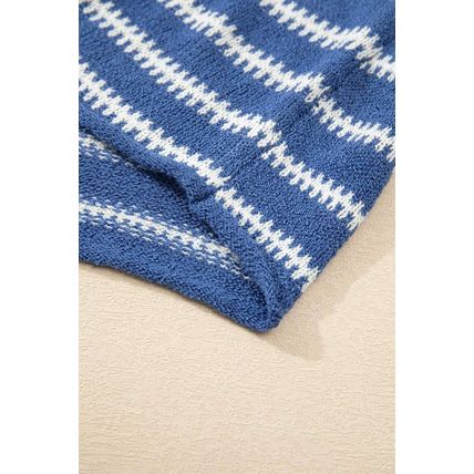 Sky Blue Stripe Drop Shoulder O Neck Plus Size Sweater