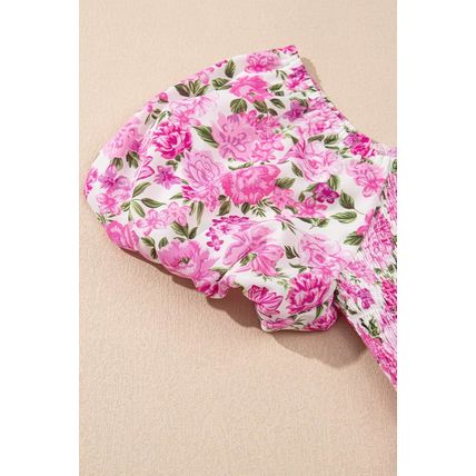 Pink Dainty Floral Smocked Puff Sleeve Flowy Long Dress