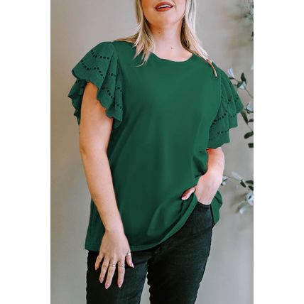 Green Plus Size Flutter Sleeve Top