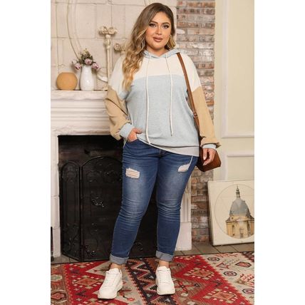 Multicolour Plus Size Colorblock Drop Shoulder Ribbed Knit Hoodie