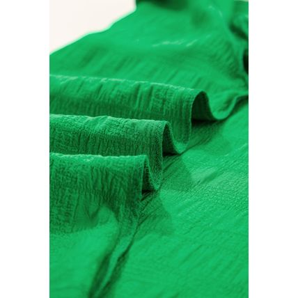 Dark Green Textured Ruffled Sleeve Round Neck Top