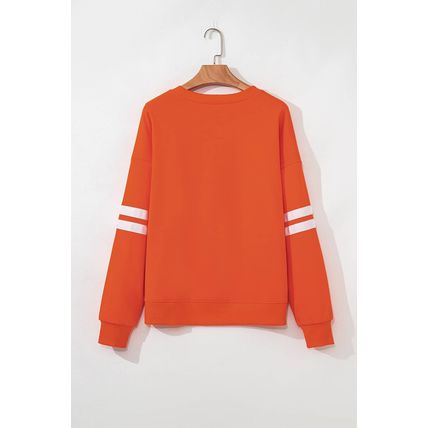 Orange Sequin Pumpkin Patched Oversize Varsity Sweatshirt