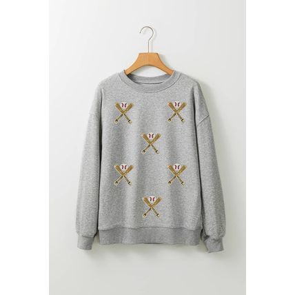 Gray Sequin Baseball Game Day Graphic Casual Sweatshirt