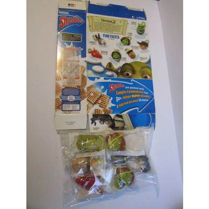 Nestle 2004 Shreddies Shrek2 Cereal Box & 7 Fun Faces Sealed , empty box