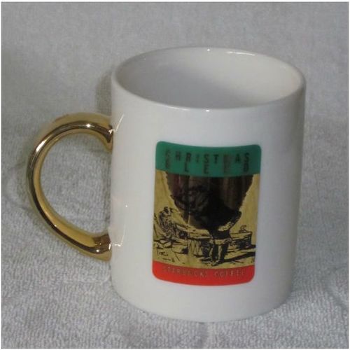 Starbucks Christmas Blend Ceramic Coffee Mug With Gold Colored Handle 0002