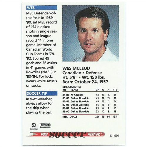 1991 Soccer Shots MSL - #029 - Wes McLeod