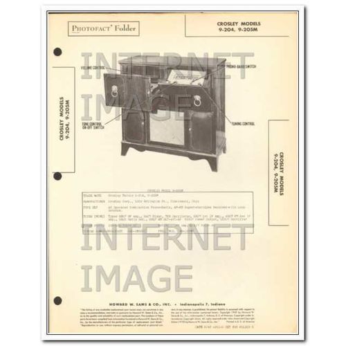 CROSLEY models 9-204 9-205M AM FM radio phono Sams Photofact manual