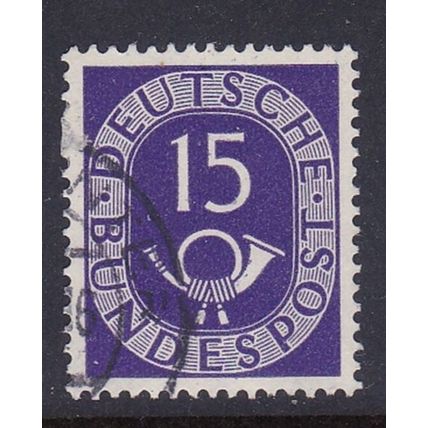 GERMANY 1951 NUMERAL & POSTHORN 15pf VALUE USED SG1051