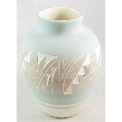 Vintage Mesa Verde Etched Pastel Pottery Vase Signed Native American USA
