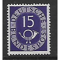 GERMANY REPUBLIC 1951 NUMERAL AND POSTHORN 15pf VIOLET SG 1051 M / MINT