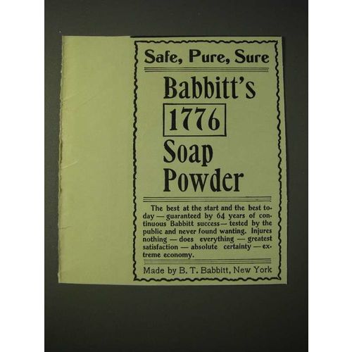 1900 Babbitt's 1776 Soap Powder Ad - Safe, Pure