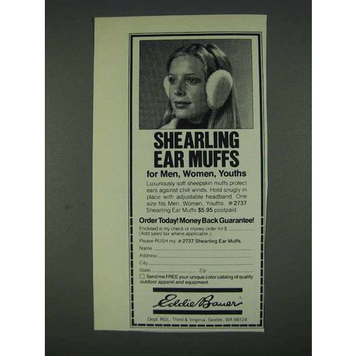 1978 Eddie Bauer Shearling Ear Muffs Ad