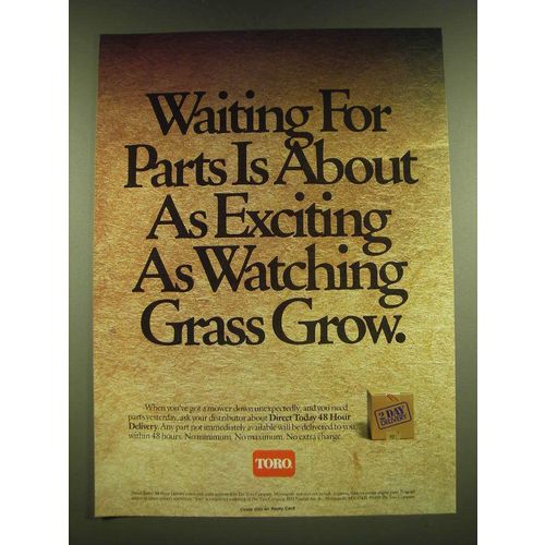 1990 Toro Parts Ad - Waiting for parts is about as exciting as watching grass