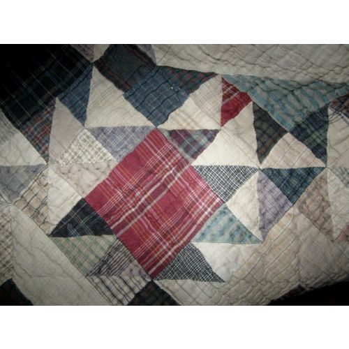 44" Hand Stitched Classic Wall Quilt - Muted Beige/Red/Green w/Hanger Loops