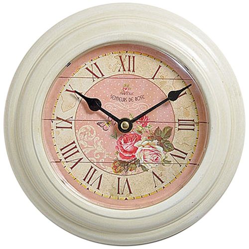 Wanduhr, Küchenuhr, Antik Optik Metall Durchmesser 20 cm, Motiv: Rose rechts