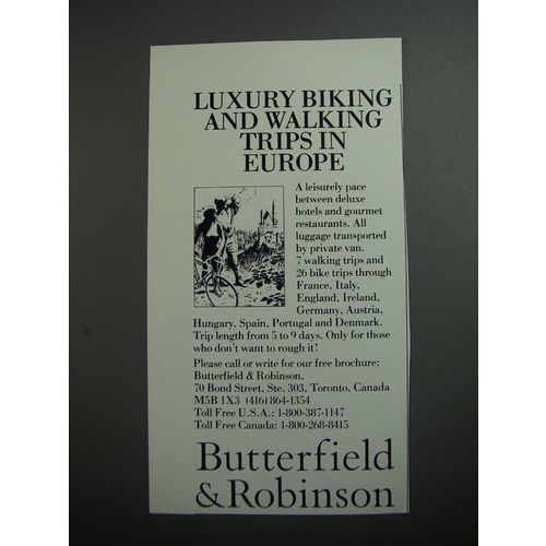 1989 Butterfield & Robinson Ad - Luxury biking and walking trips in Europe