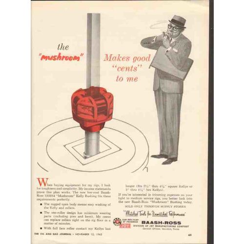 BAASH-ROSS TOOL COMPANY 1962 Mushroom makes good cents oil vintage ad