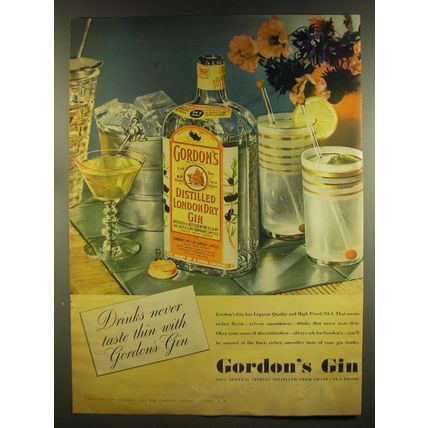 1937 Gordon's Gin Ad - Drinks never taste thin with Gordon's Gin