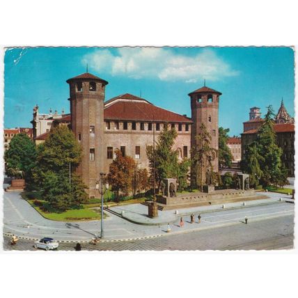 Postcard Madama Palace seen from Po Street, Turin, Italy