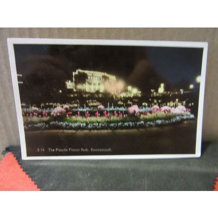 THE FLOODLIT FLOWER BEDS, BOURNEMOUTH unused vintage postcard =