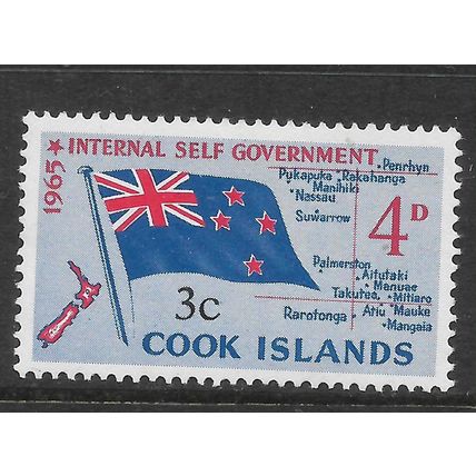 COOK ISLANDS 1967 3c on 4d INTERNAL SELF GOVERNMENT RED & BLUE SG209 M MINT