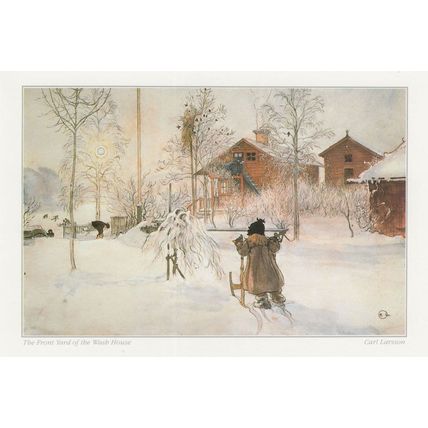 Carl Larsson The Front Yard & Wash House Victorian Painting Postcard