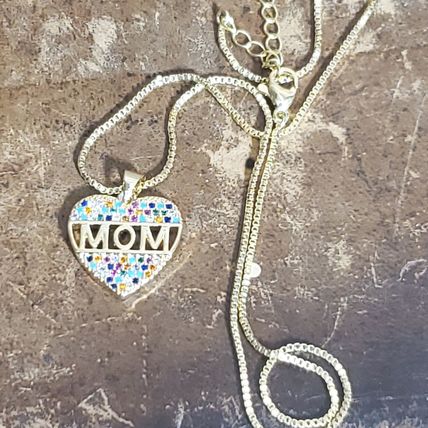Gold CZ Heart Mom Necklace - Gold Plated Copper & Austrian Crystals