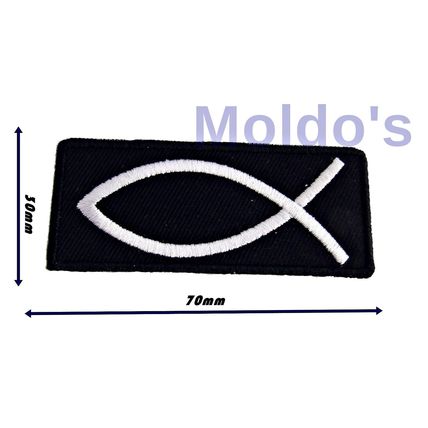 Jesus fish ichthys Badge Patch Embroidered Iron on Black White Motif Applique 68