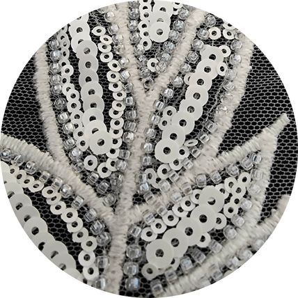 Sew on Embroidered Leaf Sequins Beads and Lace White 17.5cm x 7.5 cm Motif P066
