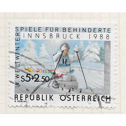 AUSTRIA 1988 WINTER GAMES INNSBRUCK CHARITY DISABLED PREMIUM SKIER USED