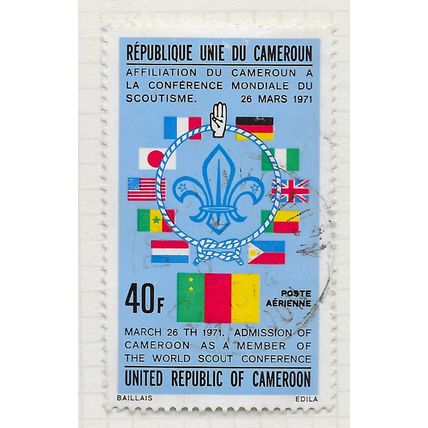 CAMEROUN CAMEROONS 1973 SCOUTS CONFERENCE KNOT FLAGS SALUTE EMBLEM ADMISSION 24