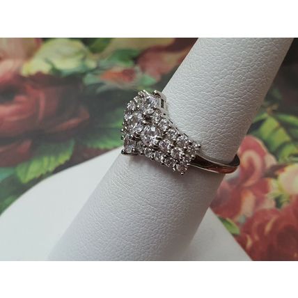 Rhombus Cluster Ring Made With Swarovski Zirconia Size L½ Platinum 925 Silver