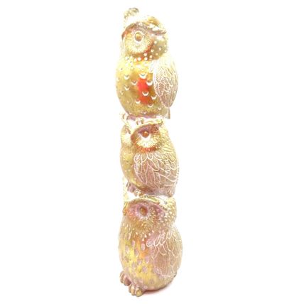 Triple Owls Figurine Ornament 32 CM Antique Gold Colour Christmas Gift