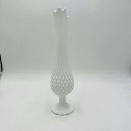 Fenton Art Hobnail White Milk Glass Pedestal Swung Vase 13 3/4" Vintage Retro