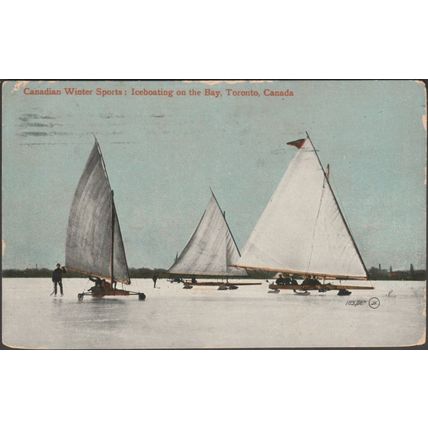 Iceboating on the Bay, Toronto, Ontario, 1913 - Valentine's Postcard
