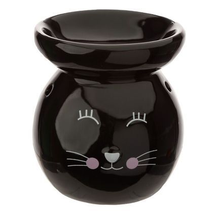 Black Cat Oil Burner Ceramic 11 CM Home Decor Scent Boxed 2 Free Tealights