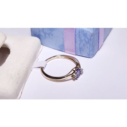 Estate .40ctw Natural Oval Tanzanite & Rd Diamond 10Kt Y/Gold offset Ring #20916