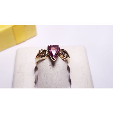 Estate 1.00ct Natural Pear Rhodolite Garnet Fancy Split Shank 14Kt Y/G Ring22388