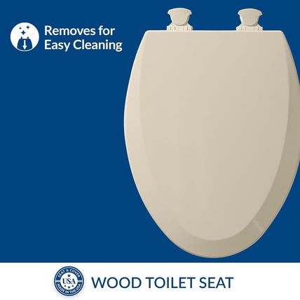 Bemis 1500EC 146 Almond Elongated Molded Wood Toilet Seat with Easy-Clean & Chan